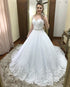 Shiny Lace Wedding Dresses Ball Gowns for Brides 2019 Bridal Gowns with Belt Beaded